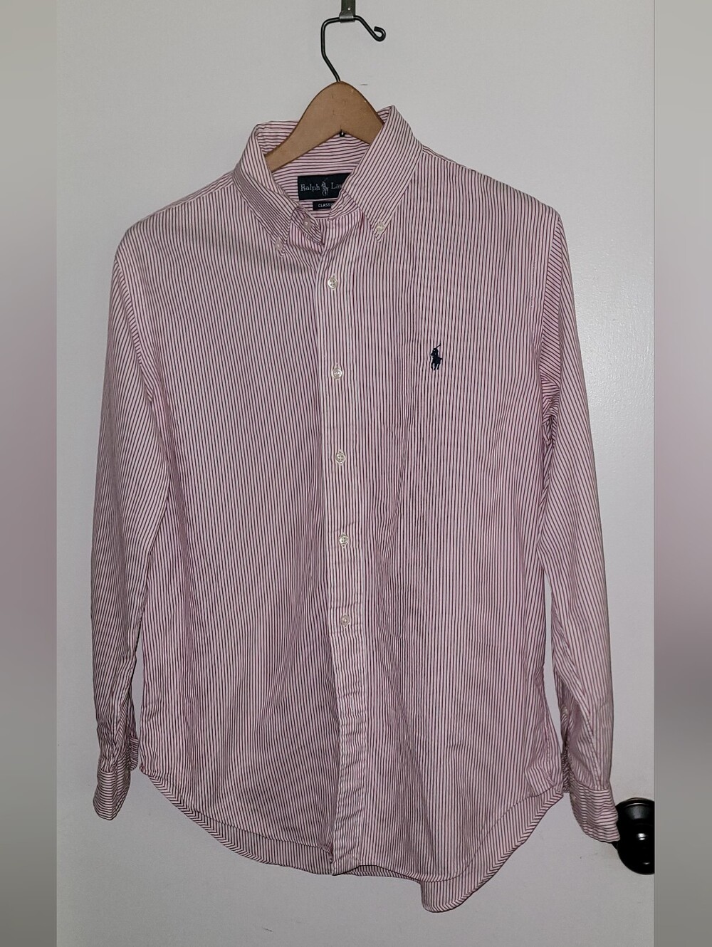 Vintage Ralph Lauren Shirt Mens 15.5Pink Striped Button Down Custom Fit